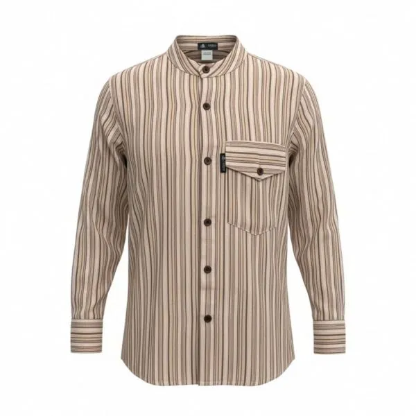 bG9jYWw6Ly9tZWRpYS85Si9FRC82MFIzMEMxSjY4VzNFRDlKL2IxNzhkMTI2LmpwZw.webp Nomad Sari Grandad Shirt - Brown Beige - Medium