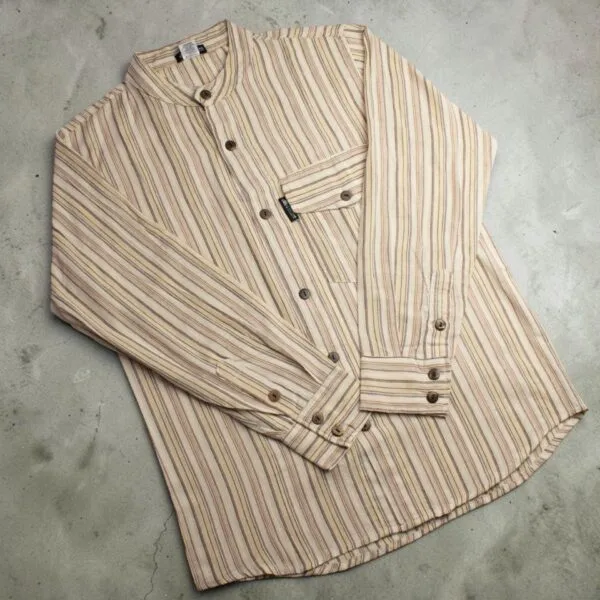 bG9jYWw6Ly9tZWRpYS85Sy9FRC82MFIzMEMxSjY4VzNFRDlLLzA3YzU4ZDMxLmpwZw.webp Nomad Sari Grandad Shirt - Brown Beige - Medium