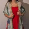 Nomad Sari Summer Marbella Print Scarf - Green with Gold  (180x50cm)