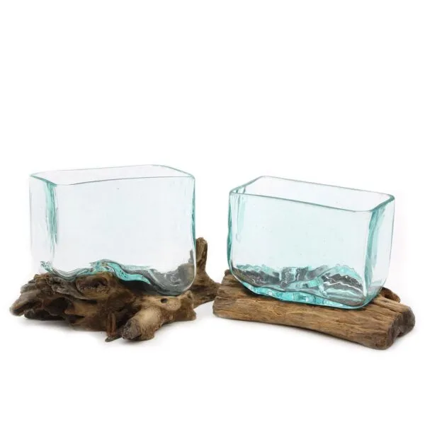 Molten Glass Tank on Wood with Stand - Medium Bowl