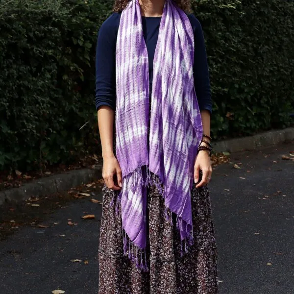 Boho Java Art Stole/Scarf - Lavender Stripes and Motiff - 62x200cm