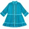Nomad Sari On the Med Collection - Tunic Dress - Turquoise with Evil Eye Block Print (L-XL)