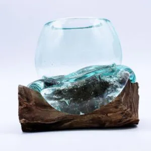 Molten Glass Mini Goldfish Bowl on Wood 20cm
