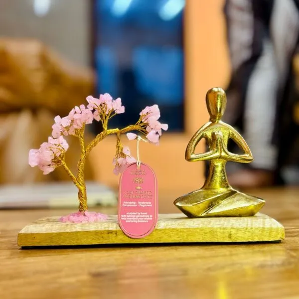 Gemstone Yoga Garden - Namaste Pose - Rose Quartz Tilted Tree - 100 chipstones