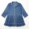 Nomad Sari On the Med Collection - Tunic Dress - Dusky Blue with Evil Eye Block Print (M-L)