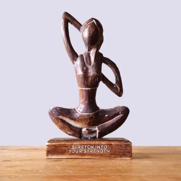 bG9jYWw6Ly9tZWRpYS85UC82RS82MFIzMEMxRzZXVDM2RTlQL2I5NzBiNmZlLmpwZWc.webp Wooden Yoga Lady - Antique - Cow Face Pose - "Stretch into Your Strength"
