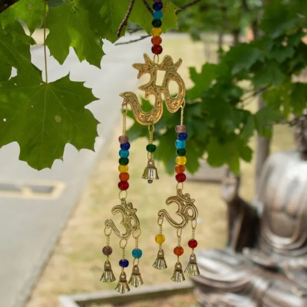Indian Chimes - Brass Om with Chakra Beads - 7 Bells