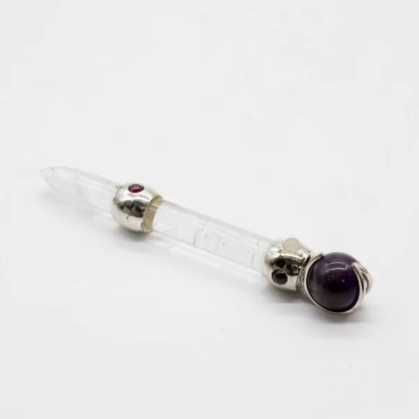 Celestial Prism Wand - Amethyst Moving Crystal Sphere Quartz Stem - 12cm