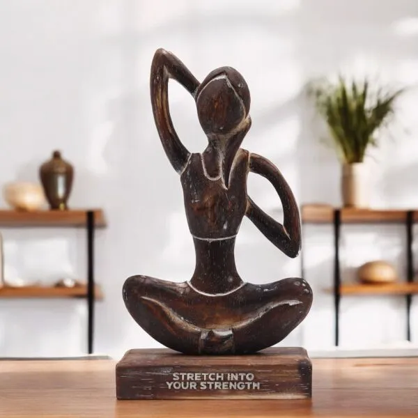 bG9jYWw6Ly9tZWRpYS85US82RS82MFIzMEMxRzZXVDM2RTlRL2IxOTMyNTU1LmpwZWc.webp Wooden Yoga Lady - Antique - Cow Face Pose - "Stretch into Your Strength"
