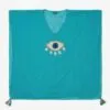 Nomad Sari On the Med Collection - Kaftan - Turquoise with Gold and White Large Evil Eye