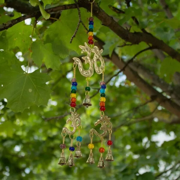 Indian Chimes - Brass Om with Chakra Beads - 7 Bells