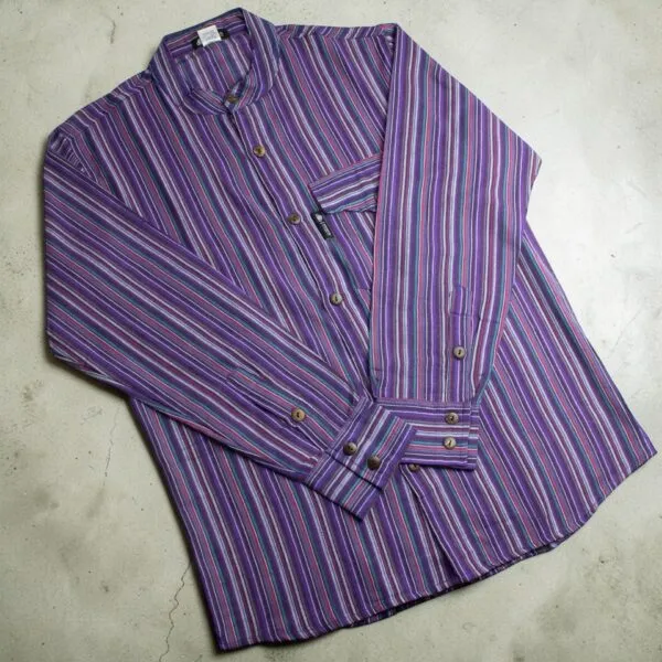 Nomad Sari Grandad Shirt - Black Purple - XL