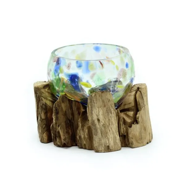 bG9jYWw6Ly9tZWRpYS85Uy8wQy82MFIzMEMxRzZXU0swQzlTLzQ2YTgxNzFkLmpwZWc.webp Molten Coloured Glass on Wood - Small Bowl