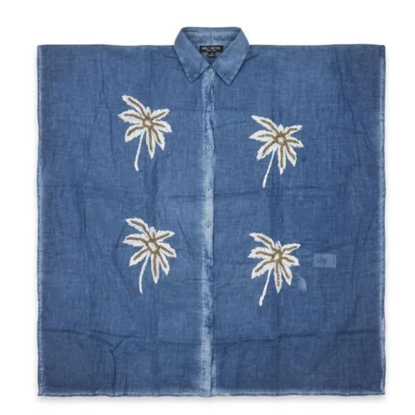 Nomad Sari On the Med Collection - Kaftan - Blue with Gold and White Palm Tree Decor