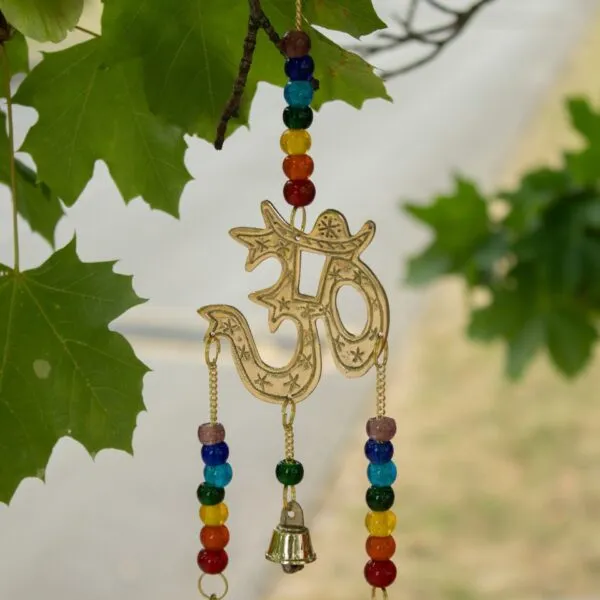 Indian Chimes - Brass Om with Chakra Beads - 7 Bells