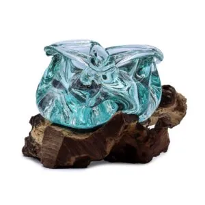 bG9jYWw6Ly9tZWRpYS8xRy8wQy82MFIzMEMxSjY0UkswQzFHLzhhMjk5ZGMwLmpwZw.webp Molten Glass Chunky Ashtray / Candle Holder on Wood 23cm