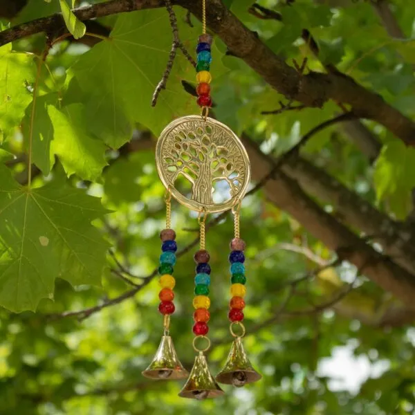 Indian Chimes - Brass Tree of Life with Chakra Beads - 3 Bells