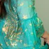 Nomad Sari Turquoise and Gold Coral Print Dress (L/XL)