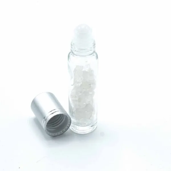 Gemstone Essential Oil Roller Bottle - Rock Quartz  - Silver Cap