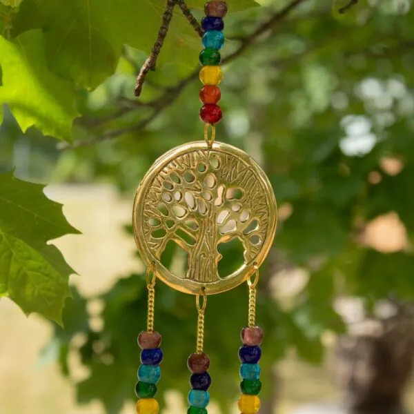 Indian Chimes - Brass Tree of Life with Chakra Beads - 3 Bells