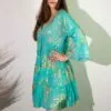 Nomad Sari Turquoise and Gold Coral Print Dress (L/XL)