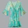 Nomad Sari Turquoise and Gold Coral Print Dress (L/XL)