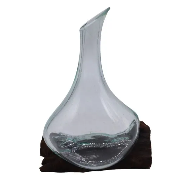 bG9jYWw6Ly9tZWRpYS8xSi9DQy82MFIzMEMxSjY0UktDQzFKL2U5NjExMDg0LmpwZw.webp Molten Glass Mini Decanter on Wood 20cm