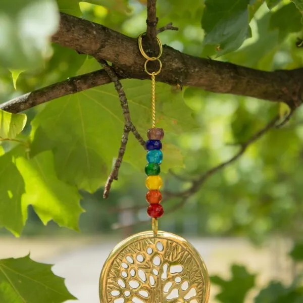 Indian Chimes - Brass Tree of Life with Chakra Beads - 3 Bells