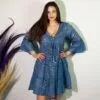 Nomad Sari Sea Blue and Gold Fish Print Dress (M/L)