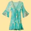 Nomad Sari Turquoise and Gold Coral Print Dress (M/L)