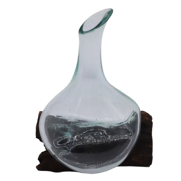 bG9jYWw6Ly9tZWRpYS8xSy9DQy82MFIzMEMxSjY0UktDQzFLL2Q4ZWViYTcxLmpwZw.webp Molten Glass Mini Decanter on Wood 20cm
