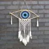 Protection Dream Catcher - Med Macrame Evil Eye Blue/White/Black