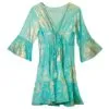 Nomad Sari Turquoise and Gold Coral Print Dress (L/XL)
