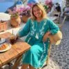 Nomad Sari On the Med Collection - Dress -  Turquoise with Embroidery and Tassel (M-L)