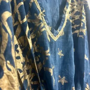 Nomad Sari Kaftan – Sea Blue with Gold Coral Print