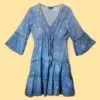 Nomad Sari Sea Blue and Gold Fish Print Dress (M/L)