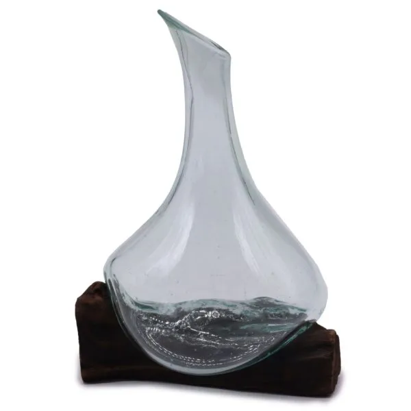 bG9jYWw6Ly9tZWRpYS8xUC9DQy82MFIzMEMxSjY0UktDQzFQLzFjODZiMGJmLmpwZw.webp Molten Glass Mini Decanter on Wood 20cm