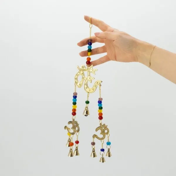 Indian Chimes - Brass Om with Chakra Beads - 7 Bells