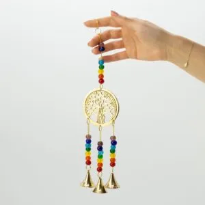 Indian Chimes - Brass Tree of Life with Chakra Beads - 3 Bells