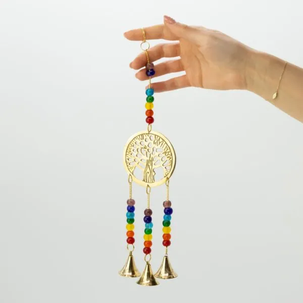 Indian Chimes - Brass Tree of Life with Chakra Beads - 3 Bells