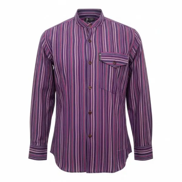 Nomad Sari Grandad Shirt - Black Purple - Large