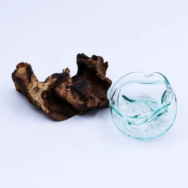 Molten Glass Wavy Bowl on Wood 18cm