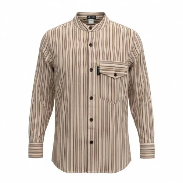 bG9jYWw6Ly9tZWRpYS9ISC9FRC82MFIzMEMxSjY4VzNFREhIL2QxOWQ2OWU4LmpwZw.webp Nomad Sari Grandad Shirt - Brown Beige - Large