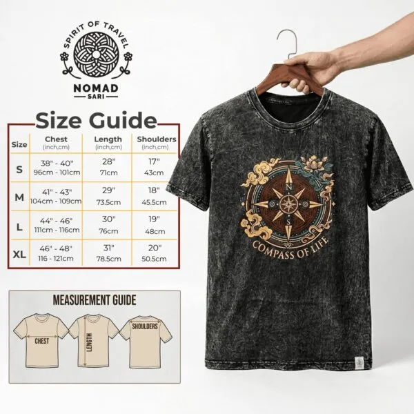 Nomad Sari Stonewashed Cotton T-Shirt - Sun and Zodiac - Brown - XL
