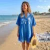 Nomad Sari On the Med Collection - Kaftan - Blue with Cream Embroidery and Tassels