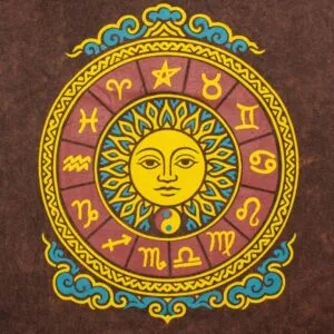 Nomad Sari Stonewashed Cotton T-Shirt - Sun and Zodiac - Brown - XL