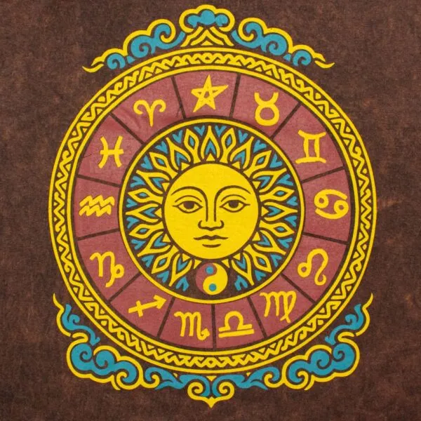Nomad Sari Stonewashed Cotton T-Shirt - Sun and Zodiac - Brown - XL