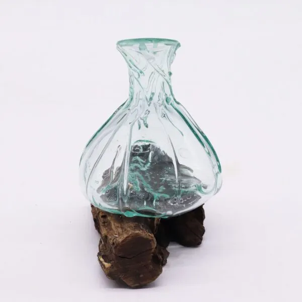 Molten Glass Fancy Mini Decanter on Wood 24cm