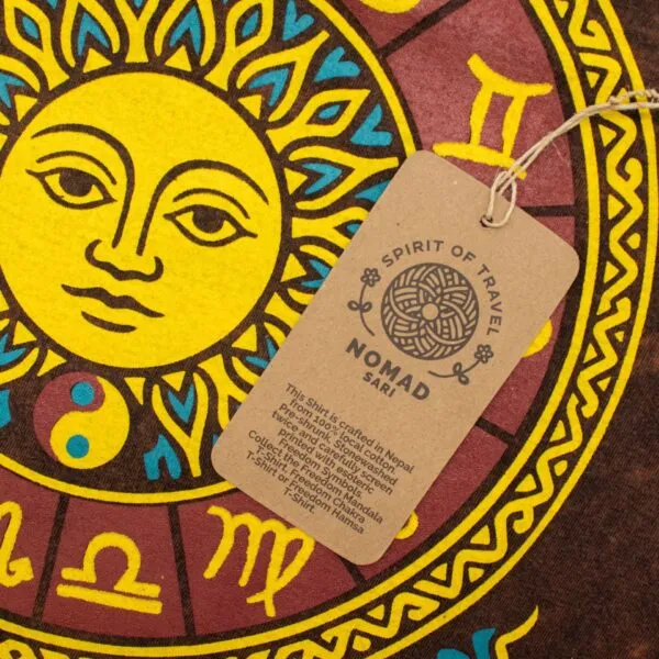 Nomad Sari Stonewashed Cotton T-Shirt - Sun and Zodiac - Brown - XL