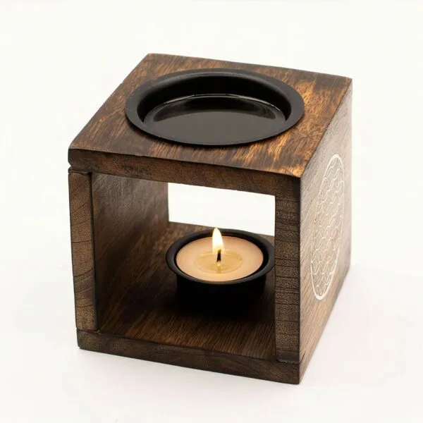 Square Mango Wood Oil Burner - Flower of Life
